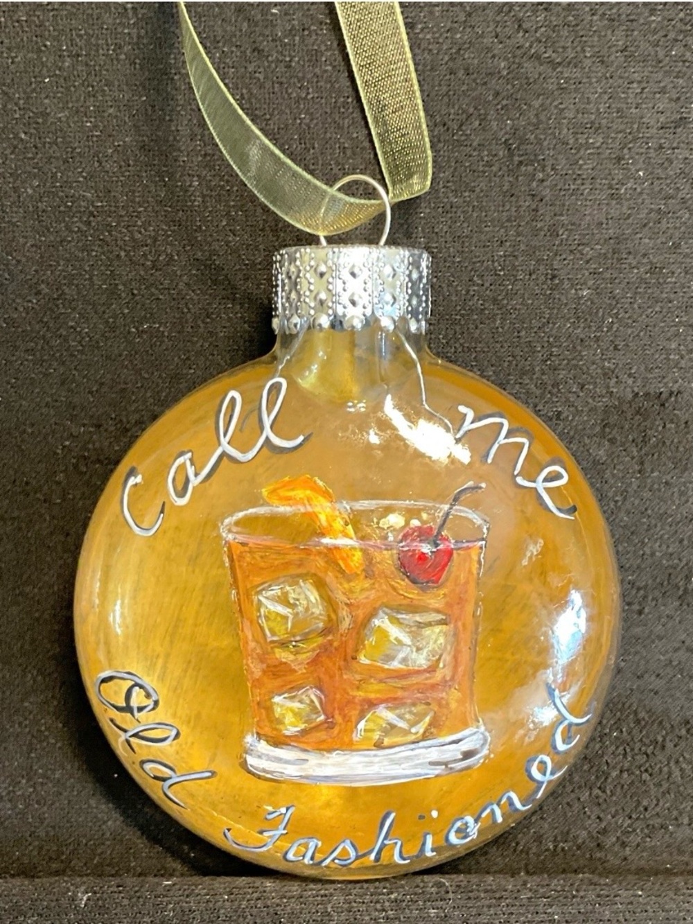 Hand-Painted Gold Cocktail Glass Holiday Ornament - Call Me Old Fashioned